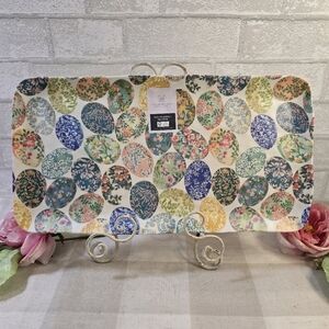 Floral Embellished Victorian Colorful Egg Print Melamine Platter Rectangular NEW